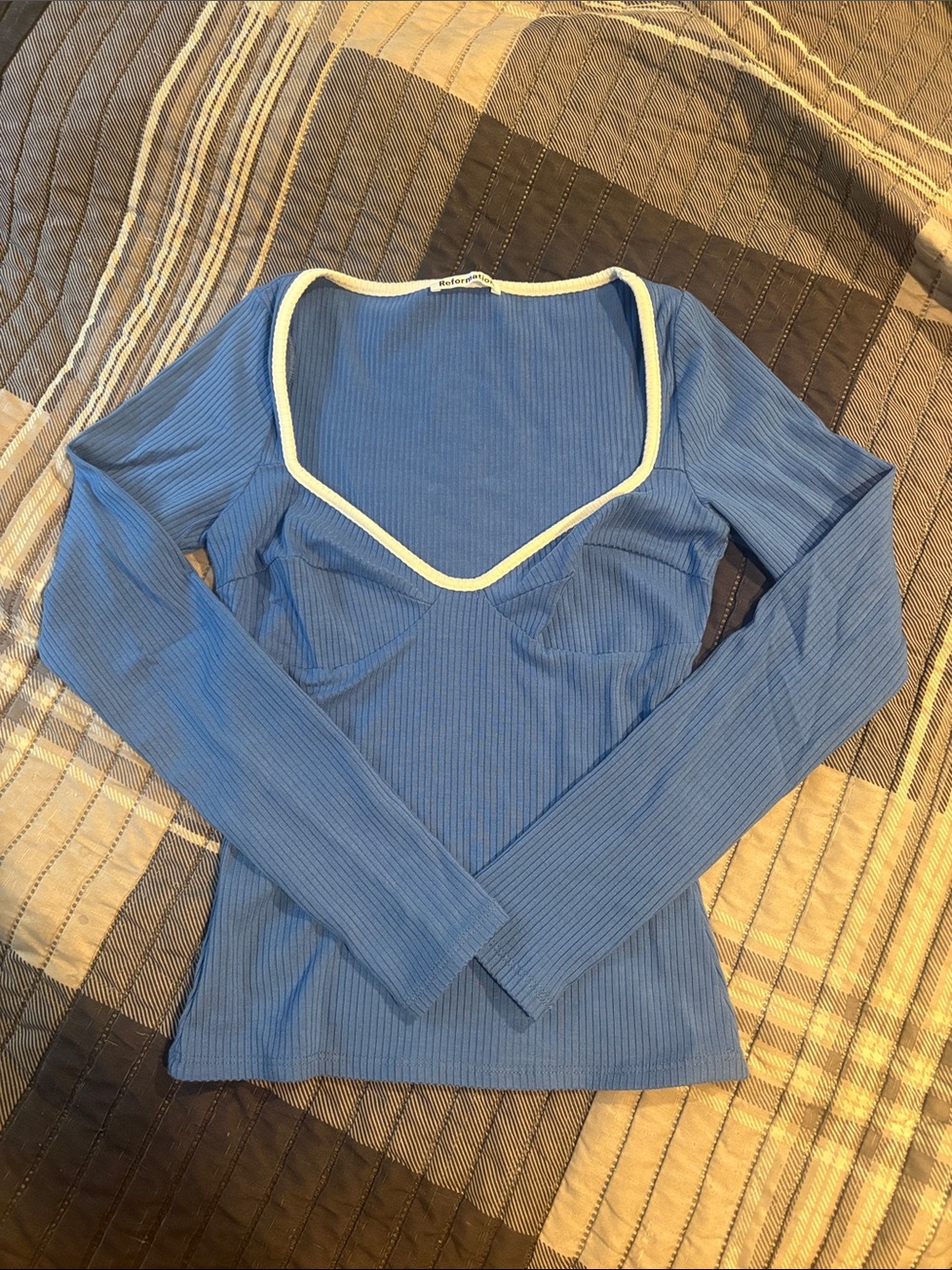 reformation tencel ribbed long sleeve fitted retro bodysuit shape